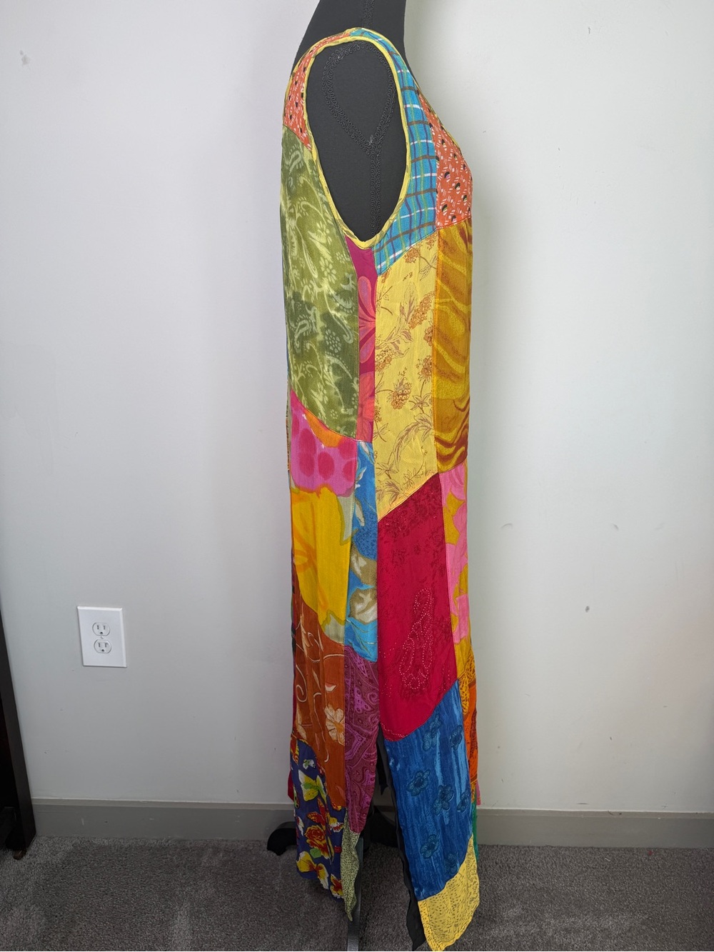 Sacred Threads Boho Hippie Patchwork Maxi Dress Sleeveless Rayon Multicolor Sz L - Picture 4 of 8
